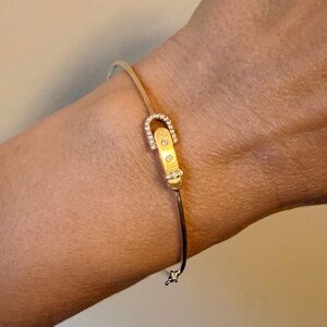 14k Yellow Gold Bangle with Diamond Buckle
